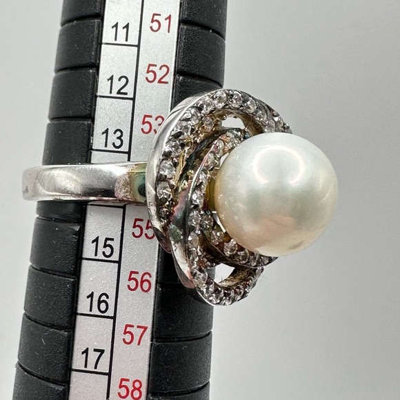 STERLING SILVER 925 Joseph Esposito Pearl and CZ Vintage Ring Size 7 - Picture 10 of 11